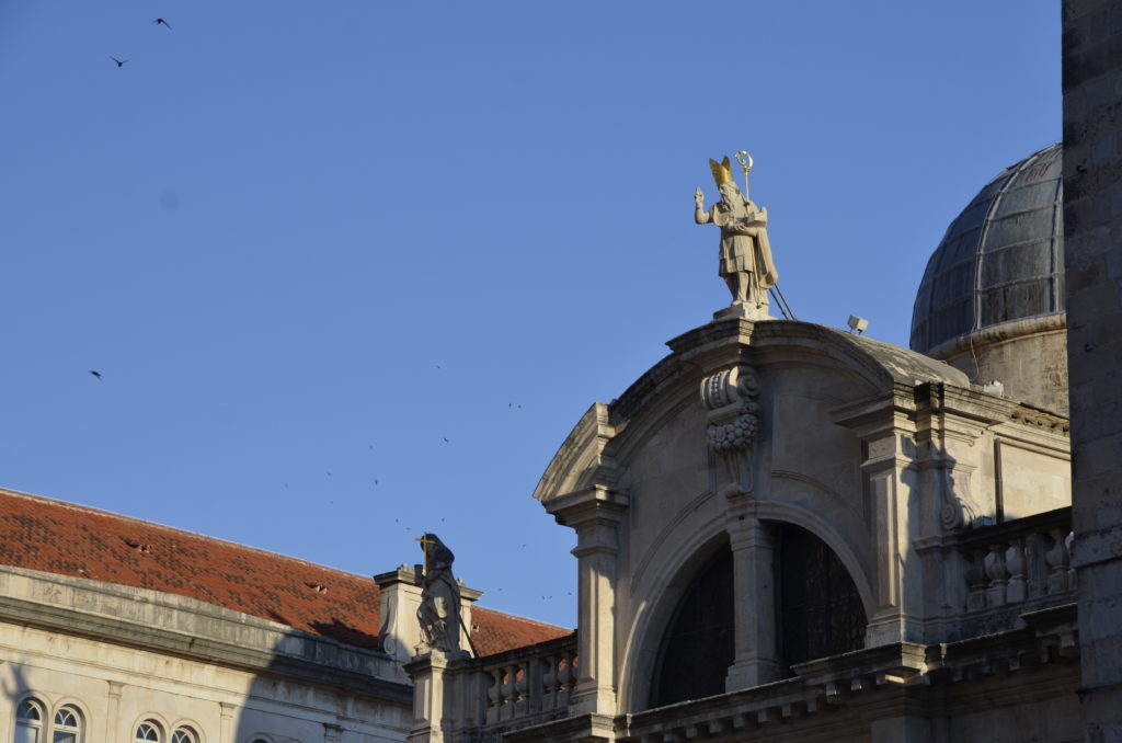 St Blaise Church, a beautiful baroque church, with a statue of St. Blaise on top, heavenly protector of Dubrovnik.